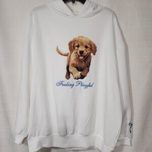 Puppy ''Feeling playful'' women's white hoodie Large